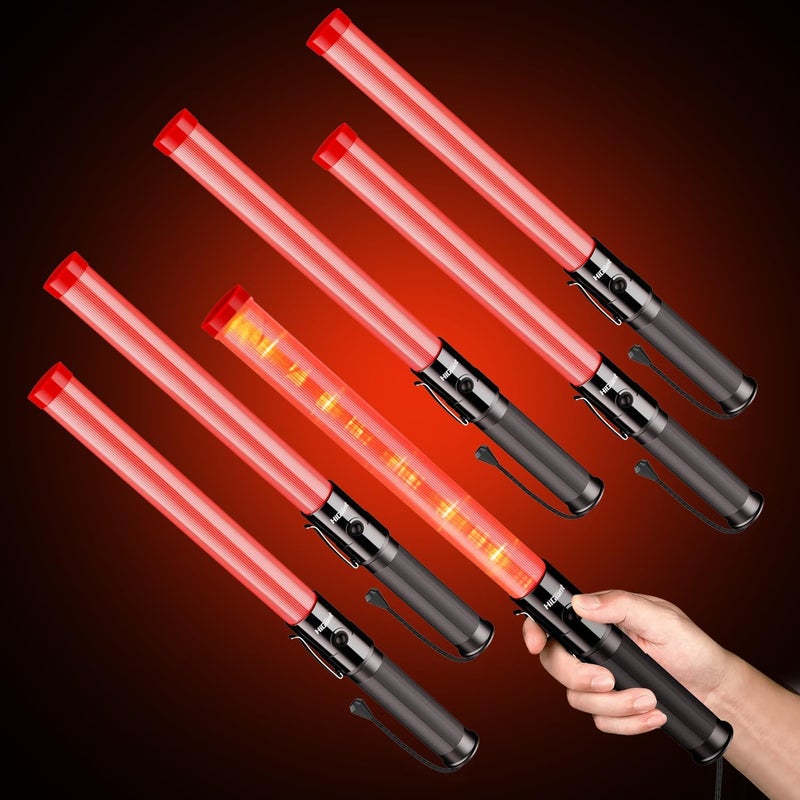 HiGiant Store 6 عبوة من عصي المرور بطول 16 بوصة، عصا التحكم في المرور LED، عصي ضوء حمراء مع أوضاع وميض، ضوء التحكم في حركة الطيران مع مشبك جانبي لتوجيه مواقف السيارات، سلامة المطار - Image 1